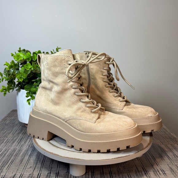 Steve Madden Malvina Lace-Up Platform Combat Boots Tan Suede Leather Size 7 - Picture 1 of 10